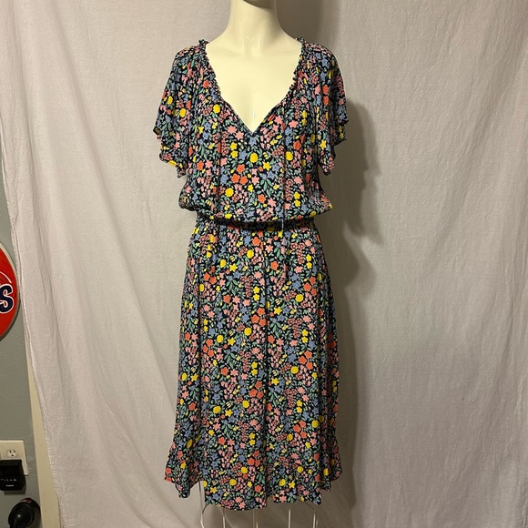 Talbots Midi Dress Flutter Sleeve Floral Coastal Cottage V Neck Tie Size 12 - Picture 6 of 16
